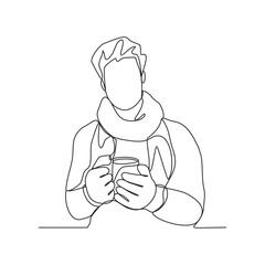 One continuous line drawing of a man wearing a wool jacket in winter vector illustration. Fashion during winter design illustration simple linear style vector concept. Winter fashion design asset.