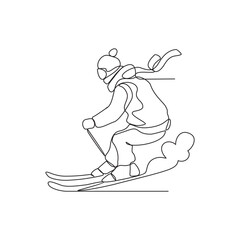 One continuous line drawing of a people who are skiing on a snowy arena vector illustration. ski competition day design illustration simple linear style vector concept. Sport concept design asset.