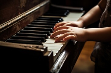 Obraz premium Child's hands playing the piano. Generative AI