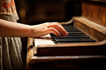 Fototapeta premium Child's hands playing the piano. Generative AI