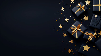 Christmas present gift boxes on a dark background