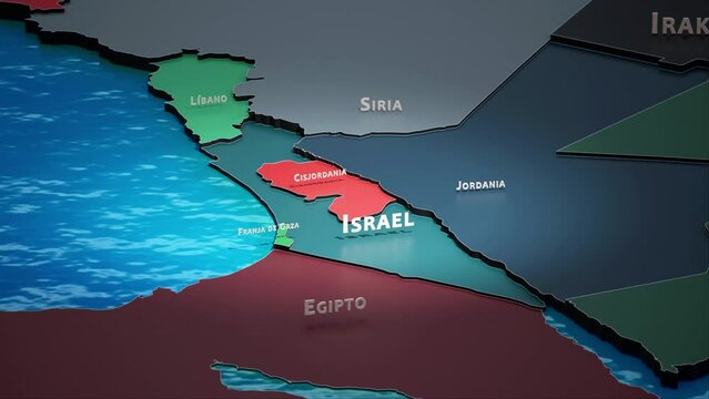 Israel - Infograf&iacute;a estilizada de mapa politico y pa&iacute;ses vecinos. High quality 4k footage