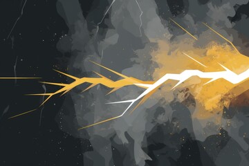 Storm illustration with lightning, yellow and gray background. Generative AI