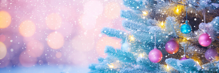 Obraz na płótnie Canvas Big Christmas tree outside on a snowy night