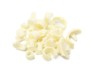 Pile of tasty chocolate shavings isolated on white
