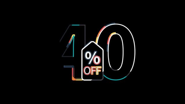 Looped animated 40% off discount label with Transparent Video, alpha channel Video, 40 percent price clearance sale price tag, 4k Resolution Animation clip