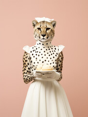 An Anthropomorphic Cheetah Dressed Up as a French Maid