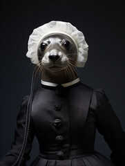 An Anthropomorphic Seal Dressed Up as a French Maid