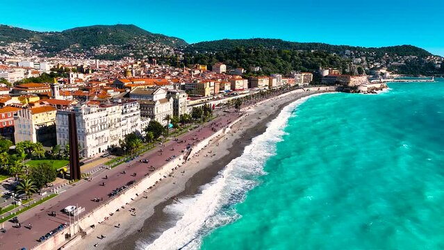 Aerial view of Nice, Nice, the capital of the Alpes-Maritimes department on the French Riviera, France