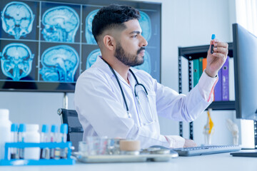 Doctor checking blood results in order to preserve Let patients understand and receive treatment at the hospital. health care and medical concepts