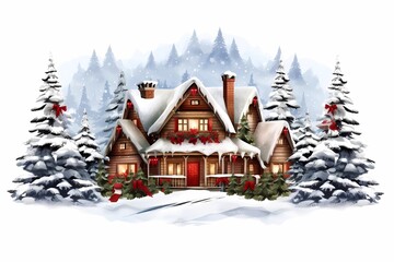 christmas house exterior, christmas decorations, winter desktop background, christmas card