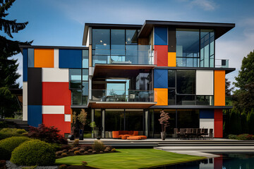 Bauhaus Inspired Mondrian Colors - Exterior View. Generative ai.