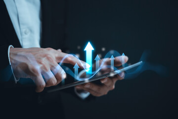 Businessman touch investment growth graph chart and analysing growth achievement diagram data trading and exchange, Stock market, Investment, dynamics of financial growth of business
