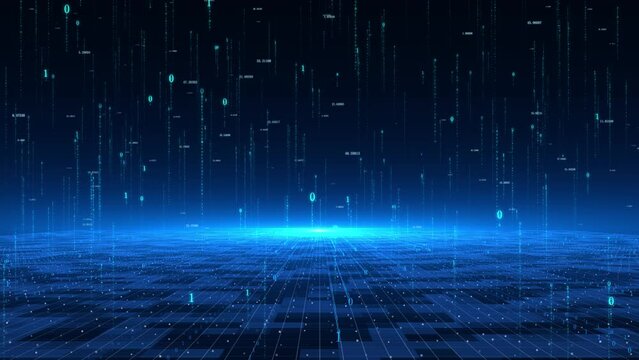 Technology digital rain falling stage scene.