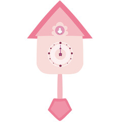 pink bird house clock, New Year midnight clock  on transparent background 