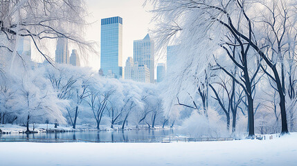 Snowy Park Landscape in the City
