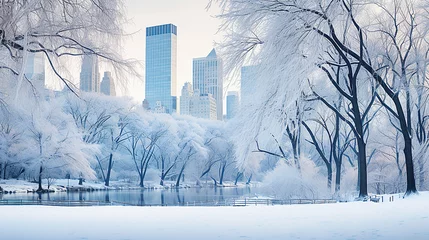 Tuinposter Snowy Park Landscape in the City © Doraway