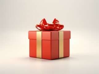 Fototapeta premium Red gift box with glossy finish and luxury gold ribbon, isolated on a soft white background