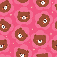 seamless pattern cartoon bear. cute animal wallpaper with flower illustration for gift wrap paper, winter wallpaper