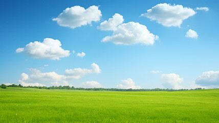 Fototapeta na wymiar Beautiful landscape with green grass on sunny day, AI Generative.