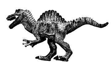 dinosaur silhouette isolated on white background, model of spinosaurus toy