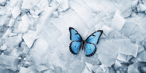 Butterflie flying in the air with snow and blue sky  .Snow-Kissed Sky, Butterfly Ballet .