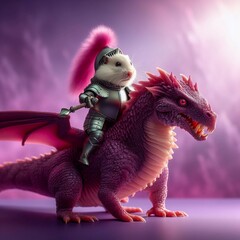 knight hamster riding chimera magenta  dragon