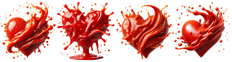 set of delicious splashes of ketchup like hearth sauce isolated on transparent background