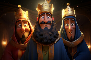 The Three Wise Men King of the East, Melchior, Gaspar and Baltasar, Happy Three Kings Day. - obrazy, fototapety, plakaty