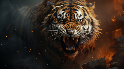 tiger roaring photo wallpaper