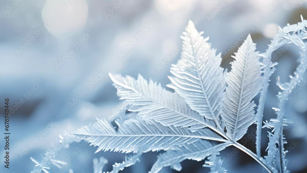 Poster the frost on a leaf, creating a delicate and fragile mosaic of icy crystals.