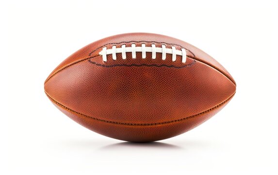 Super bowl poster. Traditional American football icon with laces and white stripes isolated on white background. Brown and white leather equipment. Rugby ball. AI Generative