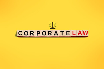 Corporate law, text written on wooden block, business term