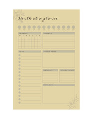 Month goal Planner. (Winter)  Minimalist planner template set. Vector illustration.	