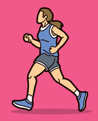 Fototapeta na wymiar A Woman Start Running Jogging Marathon Runner Movement Action Cartoon Sport Graphic Vector