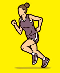 Fototapeta na wymiar A Woman Start Running Jogging Marathon Runner Movement Action Cartoon Sport Graphic Vector