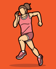 A Woman Start Running Jogging Marathon Runner Movement Action Cartoon Sport Graphic Vector