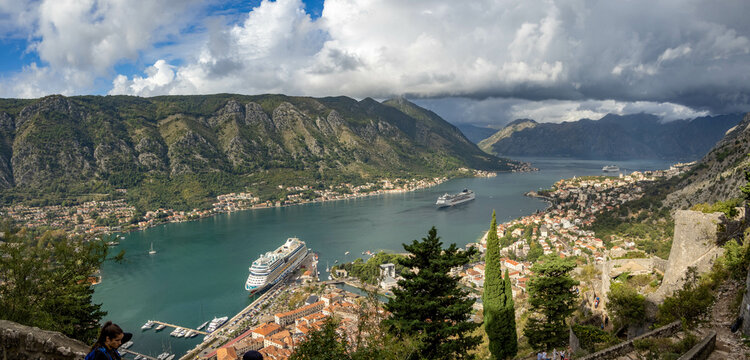 View of the fortified town of Kotor from San Giovanni Castle, Bay of Kotor, Adriatic Coast, Montenegro - Powered by Adobe