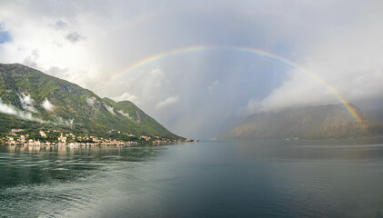 Magnificent rainbow over the Bay of Kotor  on Montenegro’s Adriatic coast