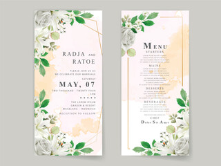 white flowers and leaves wedding invitation card template