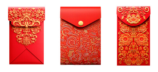 Traditional Chinese red envelopes over white transparent background - obrazy, fototapety, plakaty