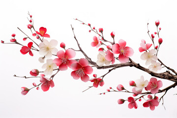 Naklejka premium Realistic 3D illustration of cherry blossom branch over white background