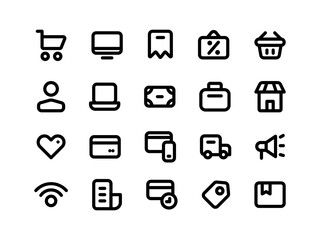 E-Commerce and Online Shopping Icon Pack in Outline Style Perfect for Websites, Landing Pages, Mobile Apps, and Presentations. Suitable for User Interface or User Experience UI UX.