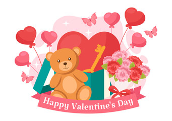 Happy Valentine's Day Vector Illustration on February 14 with Heart or Love for Couple Affection in Flat Valentine Holiday Cartoon Pink Background