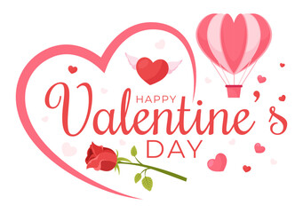 Happy Valentine's Day Vector Illustration on February 14 with Heart or Love for Couple Affection in Flat Valentine Holiday Cartoon Pink Background