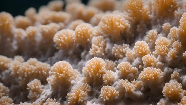 Closeup coral polyp secreting calcium carbonate, main building block coral skeletons, grows expands base.