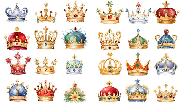 Watercolor Crown Icons Set