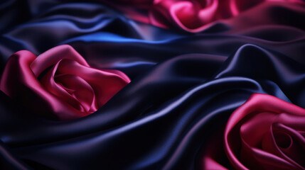 Dark red and purple Valentine's day background with rose, silk and beautiful bokeh