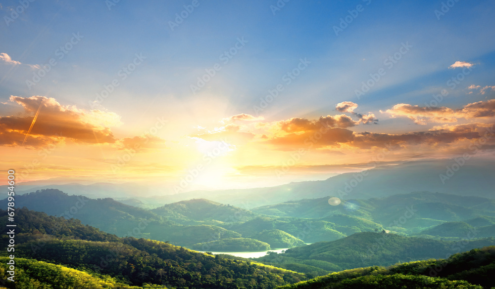 Wall mural panorama of the sunrise in the mountains