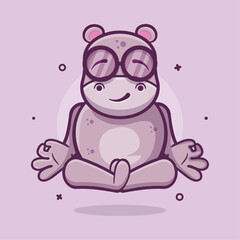 kawaii hippo animal character mascot with yoga meditation pose isolated cartoon